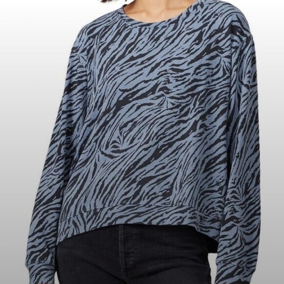 SUNDRY x Anthropologie Blue Black Zebra Stripes Top Size Medium - Picture 7 of 8